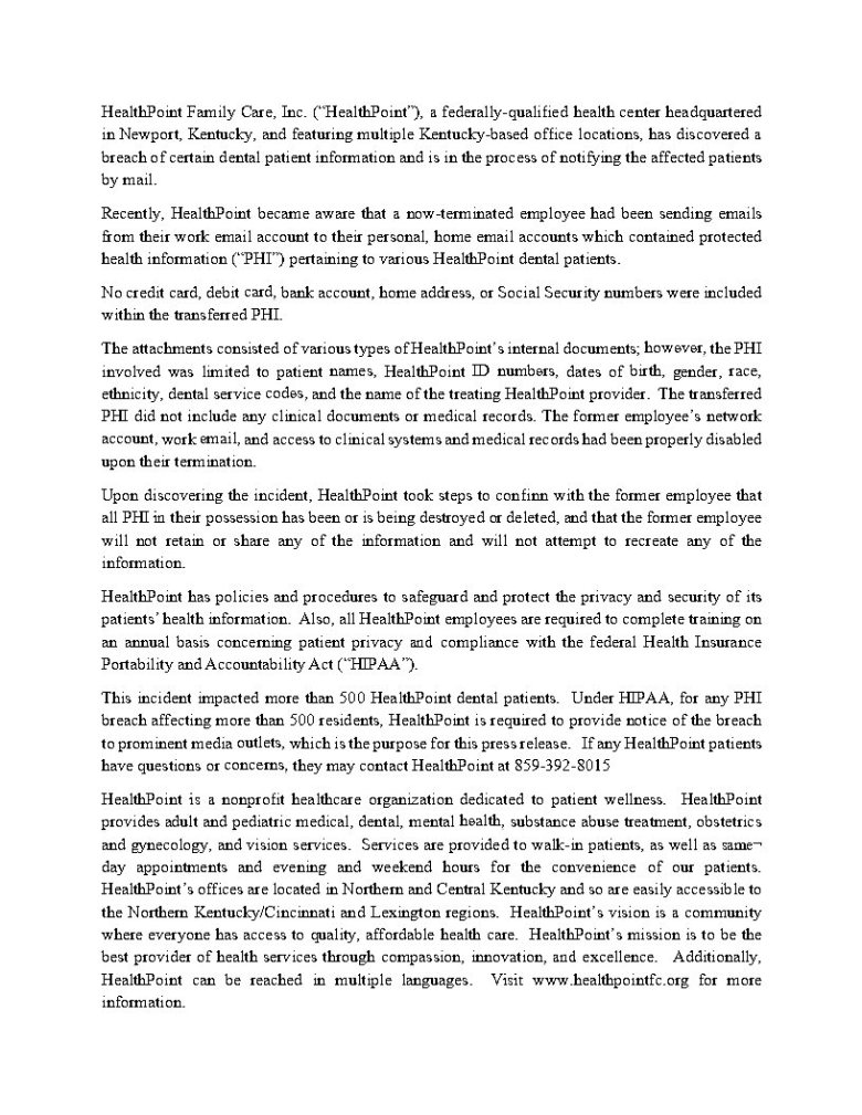 Press Release- HIPAA Breach